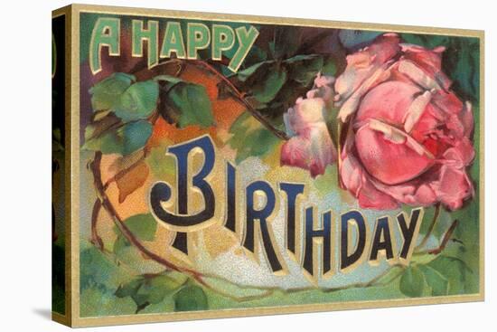 A Happy Birthday, Vintage Rose-null-Stretched Canvas