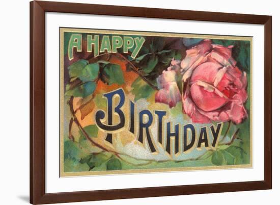 A Happy Birthday, Vintage Rose-null-Framed Art Print