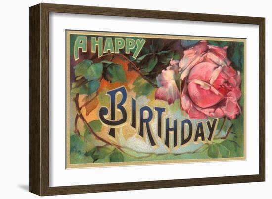 A Happy Birthday, Vintage Rose-null-Framed Art Print