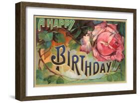 A Happy Birthday, Vintage Rose-null-Framed Art Print