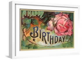 A Happy Birthday, Vintage Rose-null-Framed Art Print