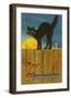 A Happy Halloween, Cat on Fence-null-Framed Art Print