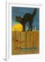 A Happy Halloween, Cat on Fence-null-Framed Art Print