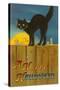 A Happy Halloween, Cat on Fence-null-Stretched Canvas