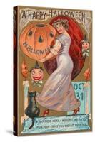 A Happy Halloween, Victorian Lady with Jack O'Lantern-null-Stretched Canvas