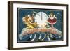 A Happy New Year Postcard with Father Time and a Young Girl-null-Framed Giclee Print