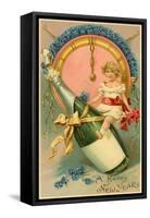 A Happy New Year, Victorian Girl on Champagne Bottle-null-Framed Stretched Canvas