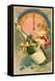 A Happy New Year, Victorian Girl on Champagne Bottle-null-Framed Stretched Canvas