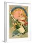 A Happy New Year, Victorian Girl on Champagne Bottle-null-Framed Art Print