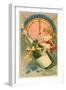 A Happy New Year, Victorian Girl on Champagne Bottle-null-Framed Art Print