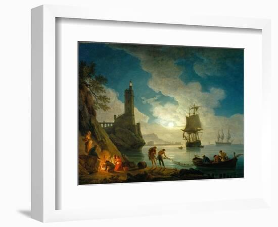 A Harbor in Moonlight, 1787-Claude Joseph Vernet-Framed Giclee Print