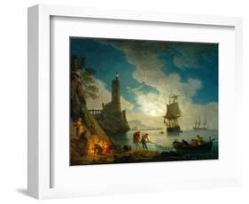 A Harbor in Moonlight, 1787-Claude Joseph Vernet-Framed Giclee Print