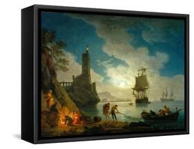 A Harbor in Moonlight, 1787-Claude Joseph Vernet-Framed Stretched Canvas