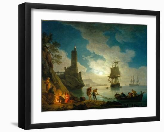 A Harbor in Moonlight, 1787-Claude Joseph Vernet-Framed Giclee Print