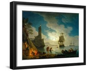 A Harbor in Moonlight, 1787-Claude Joseph Vernet-Framed Giclee Print