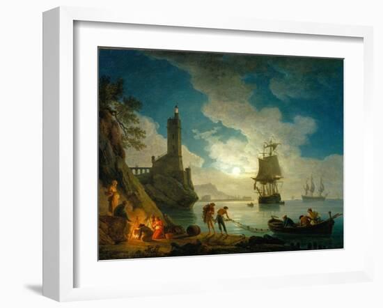 A Harbor in Moonlight, 1787-Claude Joseph Vernet-Framed Giclee Print