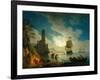 A Harbor in Moonlight, 1787-Claude Joseph Vernet-Framed Giclee Print