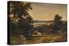 'A Harbour surrounded by Wooded Hills and Meadows with Cattle', 1859, (1938)-Alfred Vickers-Stretched Canvas