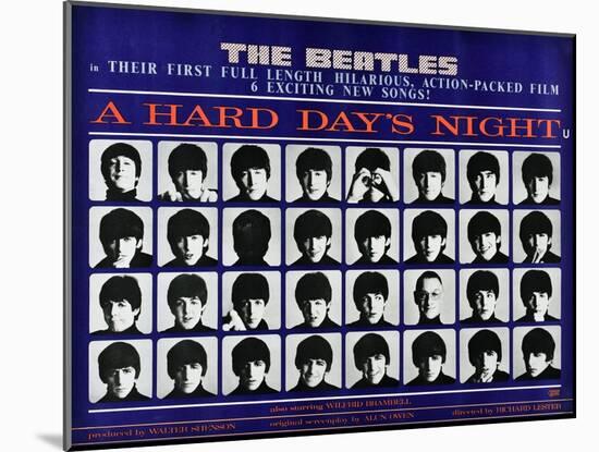 A Hard Day's Night, British Poster, (Top to Bottom), 1964-null-Mounted Art Print
