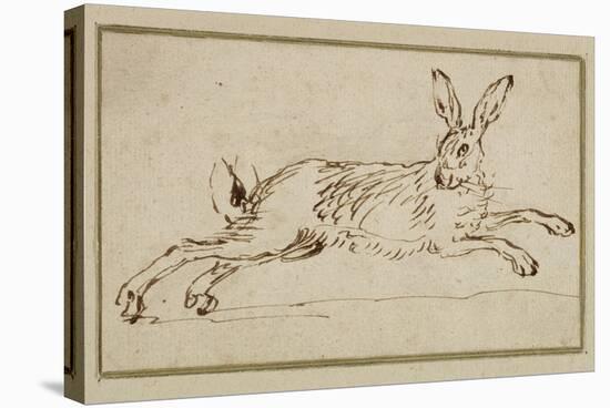 A Hare Running, with Ears Pricked (Pen and Ink on Paper)-James Seymour-Stretched Canvas