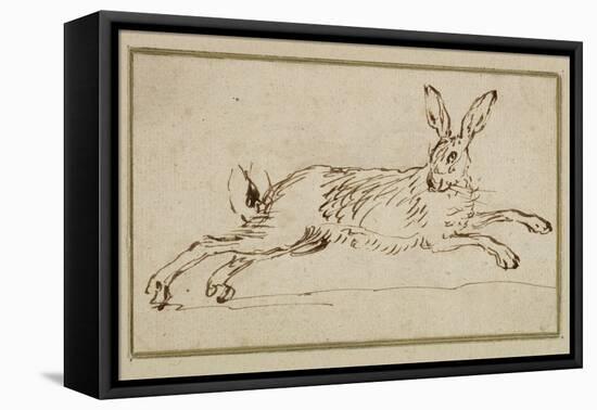 A Hare Running, with Ears Pricked (Pen and Ink on Paper)-James Seymour-Framed Stretched Canvas