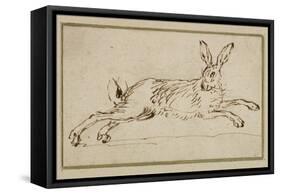 A Hare Running, with Ears Pricked (Pen and Ink on Paper)-James Seymour-Framed Stretched Canvas