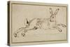 A Hare Running, with Ears Pricked (Pen and Ink on Paper)-James Seymour-Stretched Canvas