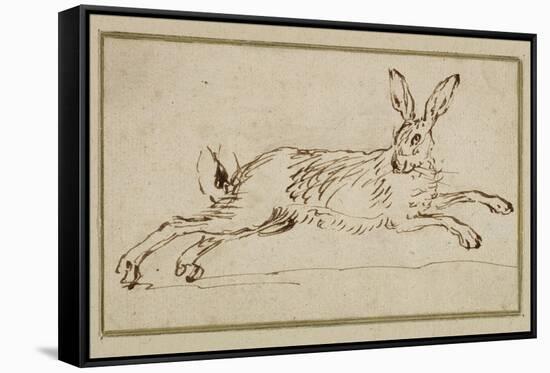 A Hare Running, with Ears Pricked (Pen and Ink on Paper)-James Seymour-Framed Stretched Canvas