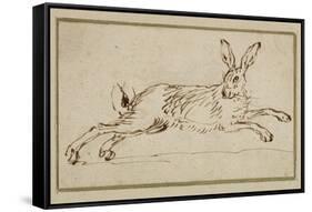 A Hare Running, with Ears Pricked (Pen and Ink on Paper)-James Seymour-Framed Stretched Canvas