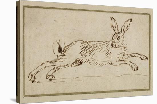 A Hare Running, with Ears Pricked (Pen and Ink on Paper)-James Seymour-Stretched Canvas