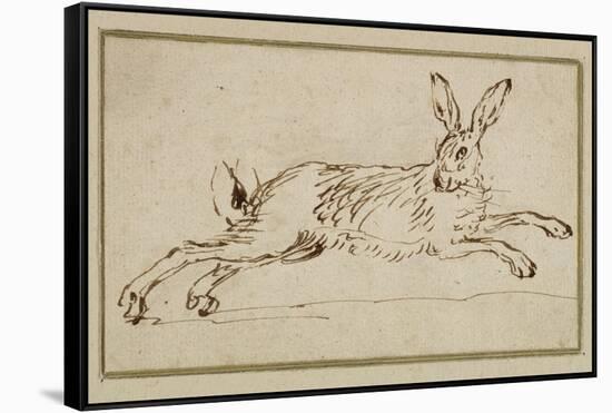 A Hare Running, with Ears Pricked (Pen and Ink on Paper)-James Seymour-Framed Stretched Canvas