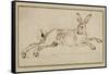 A Hare Running, with Ears Pricked (Pen and Ink on Paper)-James Seymour-Framed Stretched Canvas