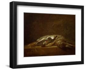 A Hare, Two Dead Thrushes, a Few Stalks of Straw on a Stone Table, Around 1750-Jean-Baptiste Simeon Chardin-Framed Premium Giclee Print
