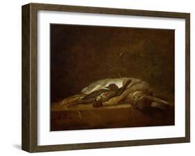 A Hare, Two Dead Thrushes, a Few Stalks of Straw on a Stone Table, Around 1750-Jean-Baptiste Simeon Chardin-Framed Giclee Print