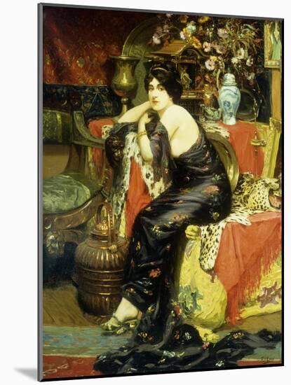 A Harem Beauty Seated on a Leopard Skin-Frederic Louis Leve-Mounted Giclee Print