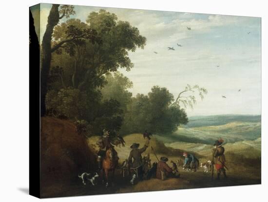 A Hawking Party halted beside the Edge of a Wood, 1629-Joost Cornelisz Droochsloot-Stretched Canvas