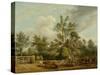 A Hay Cart Wit Farm Labourers and Cattle near Easton Park, Suffolk (Oil on Canvas)-Paul Sandby-Stretched Canvas