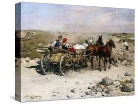 A Haycart, a Shepherd and His Flock on a Country Lane-Alfred von Kowalski-Wierusz-Stretched Canvas