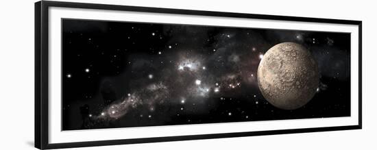 A Heavily Cratered Moon Alone in Deep Space-null-Framed Premium Giclee Print