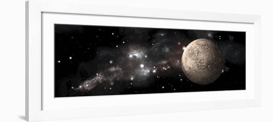 A Heavily Cratered Moon Alone in Deep Space-null-Framed Art Print