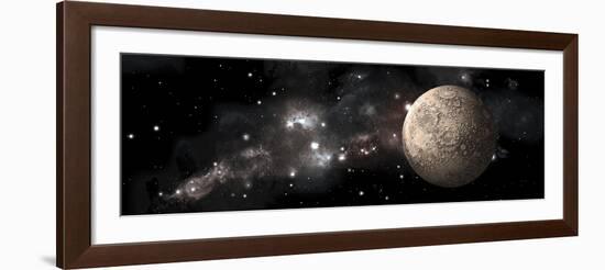 A Heavily Cratered Moon Alone in Deep Space-null-Framed Art Print