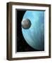 A Heavily Cratered Moon in Orbit around a Water Covered Planet-null-Framed Art Print