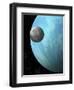 A Heavily Cratered Moon in Orbit around a Water Covered Planet-null-Framed Art Print