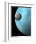 A Heavily Cratered Moon in Orbit around a Water Covered Planet-null-Framed Art Print