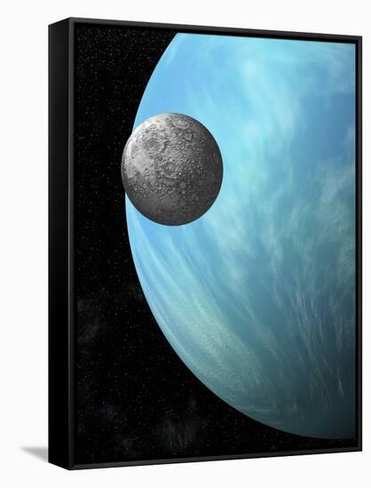 A Heavily Cratered Moon in Orbit around a Water Covered Planet-null-Framed Stretched Canvas