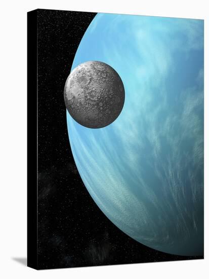 A Heavily Cratered Moon in Orbit around a Water Covered Planet-null-Stretched Canvas