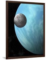 A Heavily Cratered Moon in Orbit around a Water Covered Planet-null-Framed Art Print