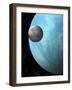 A Heavily Cratered Moon in Orbit around a Water Covered Planet-null-Framed Art Print