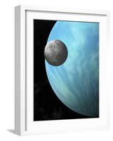 A Heavily Cratered Moon in Orbit around a Water Covered Planet-null-Framed Art Print