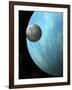 A Heavily Cratered Moon in Orbit around a Water Covered Planet-null-Framed Art Print